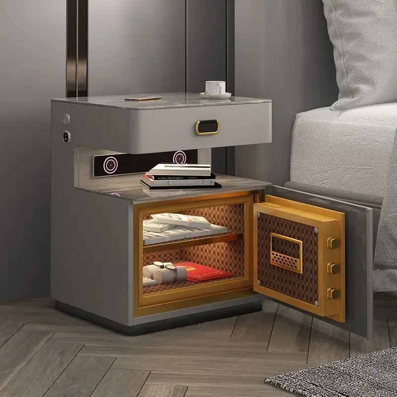 Smart bedside table with safe integrated multi-functional home bedroom storage simple modern light luxury high sense