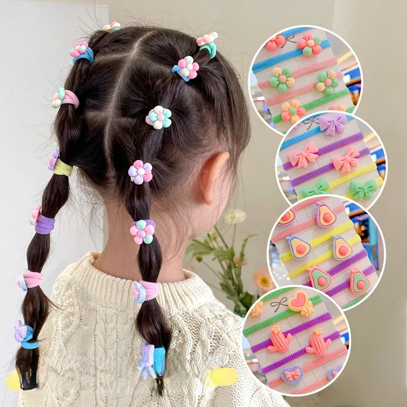 10 Pcs/Set Hair Rope Child Cute Bowknot Bear Stra Hair Ties High Elastic Bands No Harm Hair BB Ponytail Holder Headstyle