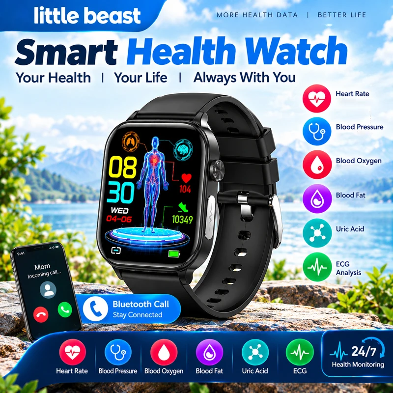 2025 New For XIAOM1 ECG+PPG Blood Fat Uric Acid Health Smartwatch Men Women Heart Rate Blood Pressure Bluetooth Call Smart Watch