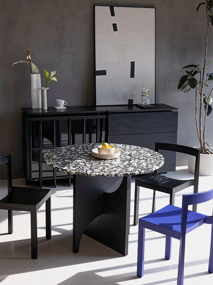 

Moon round table dining table modern simple light luxury solid wood table round cream wind