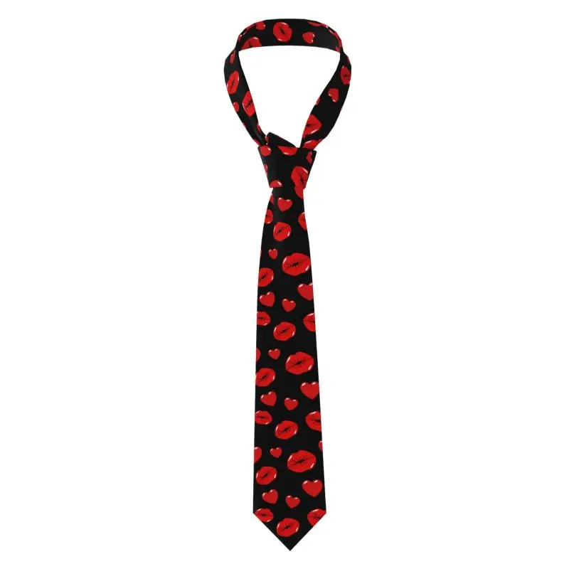 Red Lips Love Kiss Print Novelty Necktie Ties for Men Funny Classic Casual Neck Ties for Party Business Every Outfit