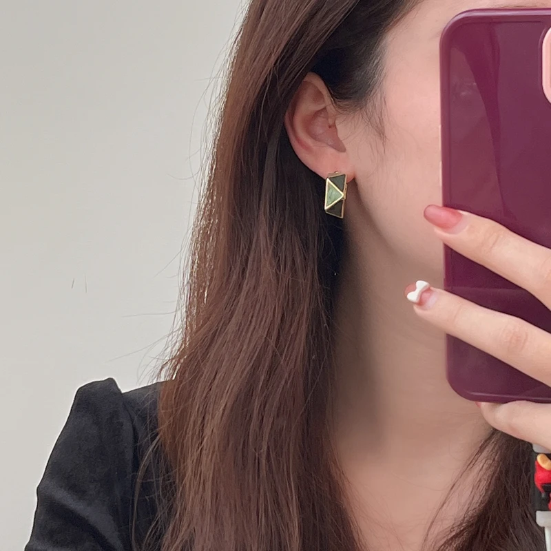 925 Silver Needle Fashion Jewelry Green Enamel Earrings 2022 New Trend Geometric Drop Earrings For Women Accessories