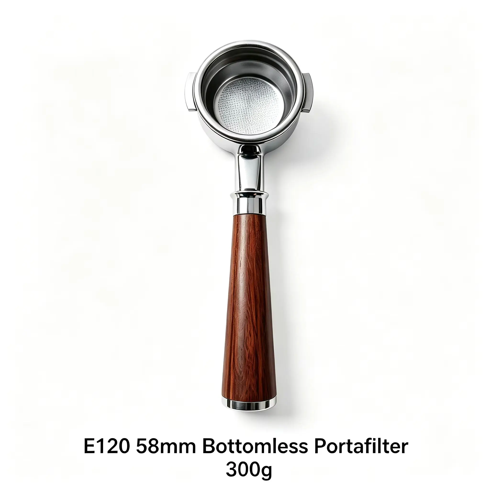 CAFOVO E120-58 58MM Portafilter sem fundo 304 alça de nogueira de aço inoxidável 300g aplicável apenas à máquina de café CAFOVO E120
