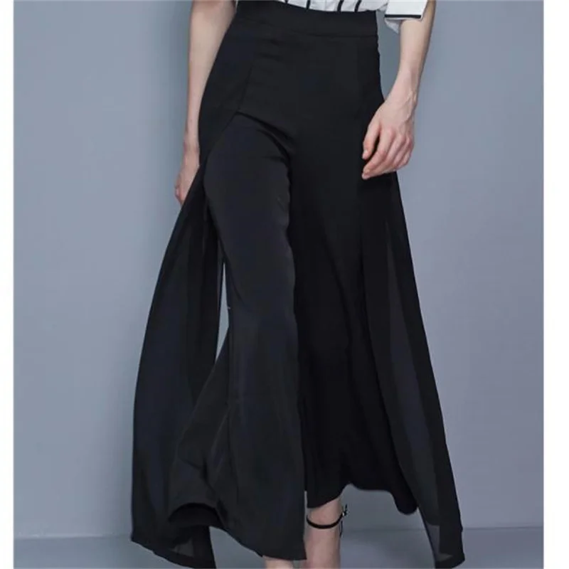 

new design casual women's high waist black drape long wide-leg pants women 4xl