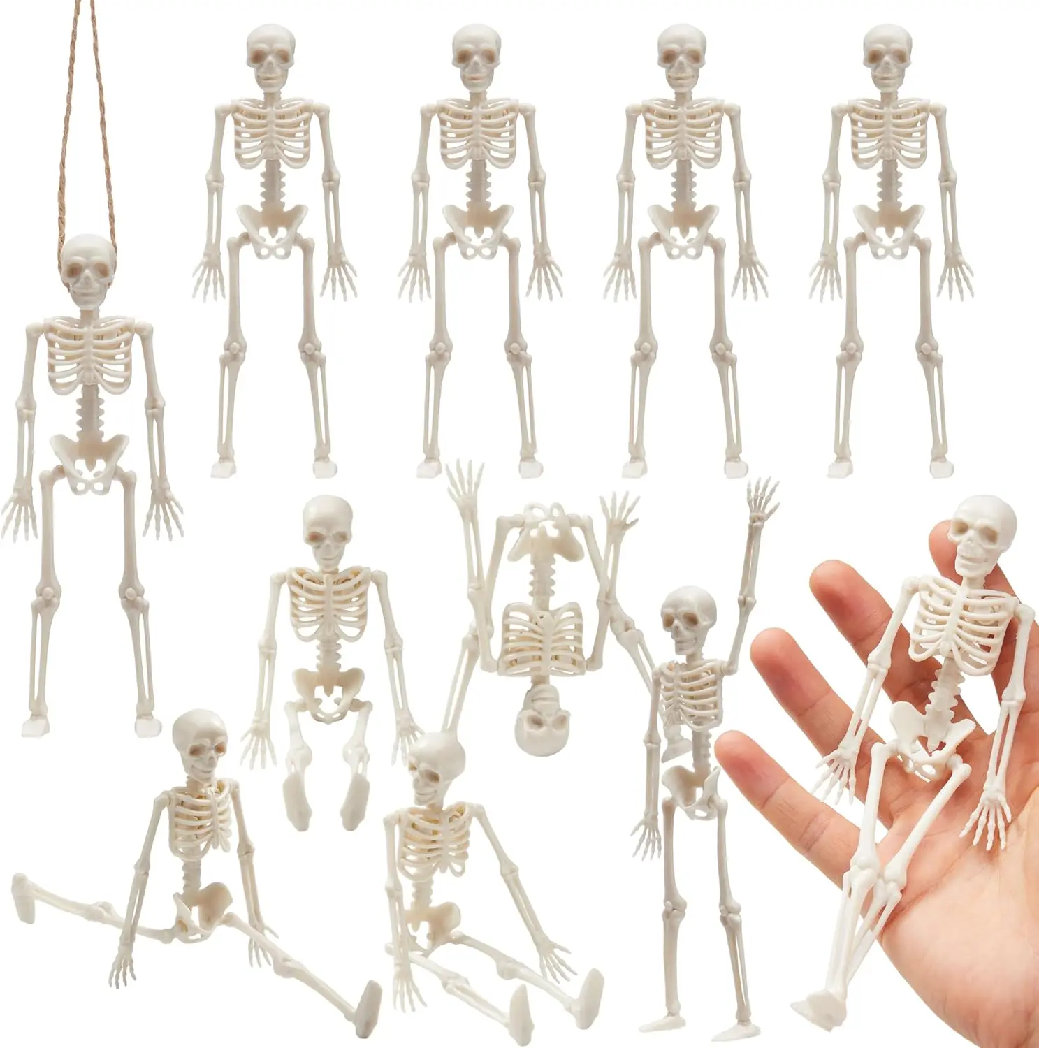 12 PCS Small Skeletons Halloween Decorations Mini Skeleton Figurines for Craft Haunted House Accessories Trick-or-Treaters Party Favors Graveyard Decorations