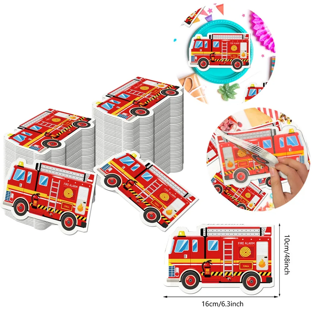 20/40/60pcs Fire Truck Shaped Disposable Paper Napkins 2-ply Fire Engine Napkin For Firefighter Theme Birthday Party Table Decor
