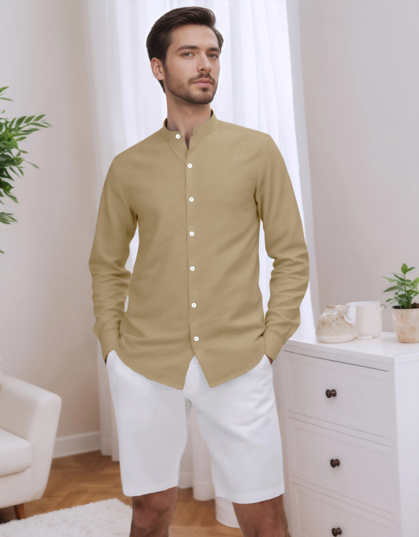 Men's shirts Fashionable cotton and linen striped long sleeved cardigan clothes Leisure Daily Hot selling thin men's clothing