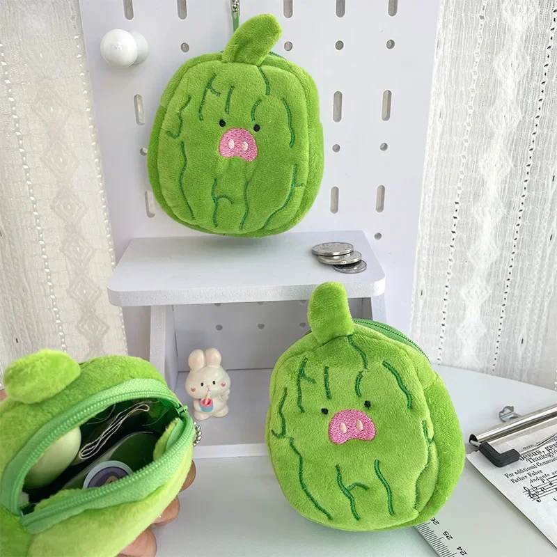 Portafoglio in peluche carino da 10 cm Cartoon Melone amaro Portamonete in peluche per bambini Cuffie per ragazza Borsa per rossetto Regalo per bambini