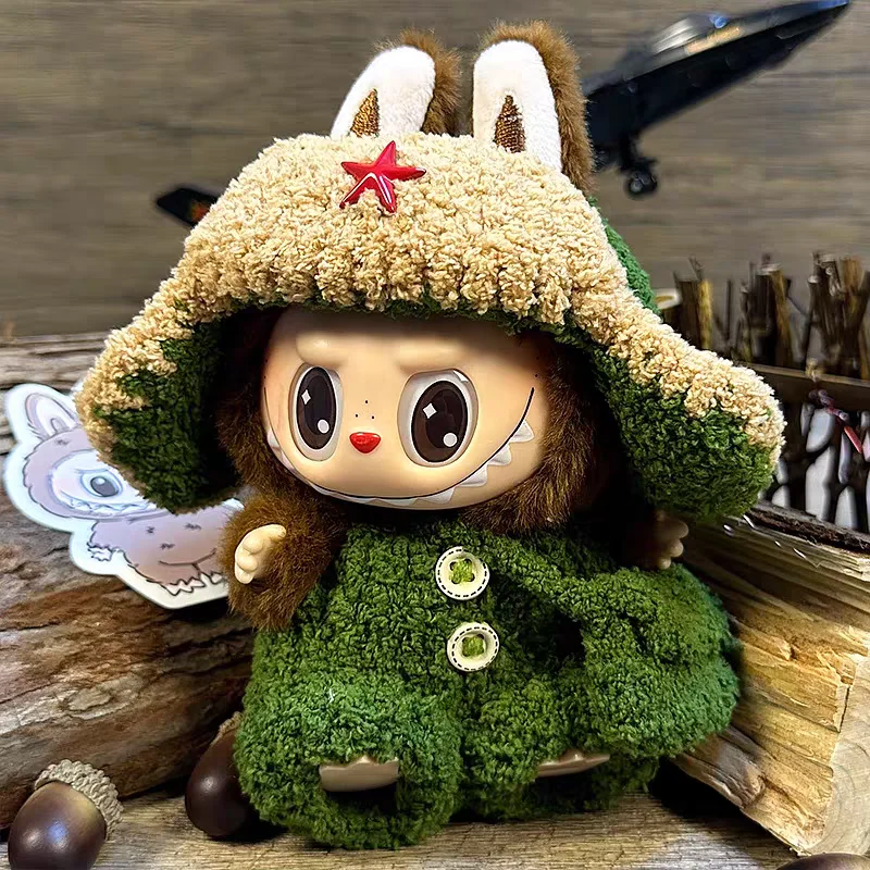 For 17cm Labubu Dolls Accessories DIY Doll Clothes Heartbeat Long Eared Furry Rabbit Costume Cartoon Dress Up  Labubu Outfit