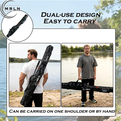 Imagen 2 del producto Bolsa de pesca plegable de gran capacidad MBLN de doble capa, bolsa para caña de mochila de 1,5 m, almacenamiento de aparejos multifuncional, 1 ud.