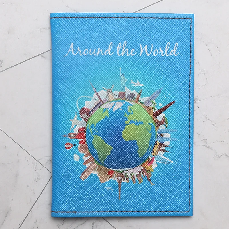 Around the world map passport holder creative travel passport clip PU holder storage bag