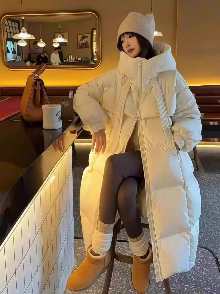 Black Winter Coat 2026 New Women's Thick Cotton Parka Jacket Korean Oversized Loose Hooded Coats Female Casual Long Overcoat