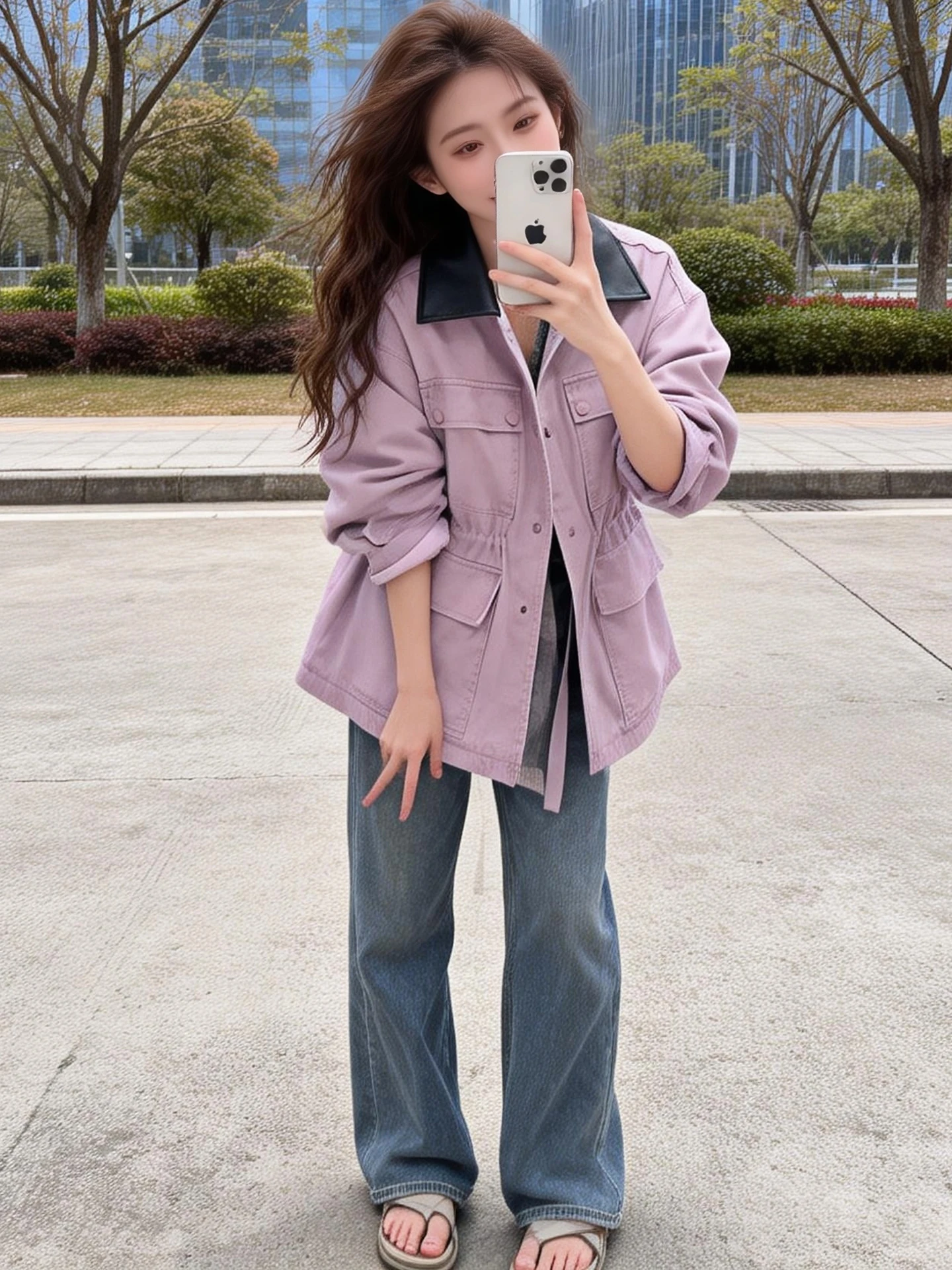 

Spring 2026 Women's Fashion Workwear Style Jacket with Leather Collar Splicing Design Anti-Aging Trendy Outerwear