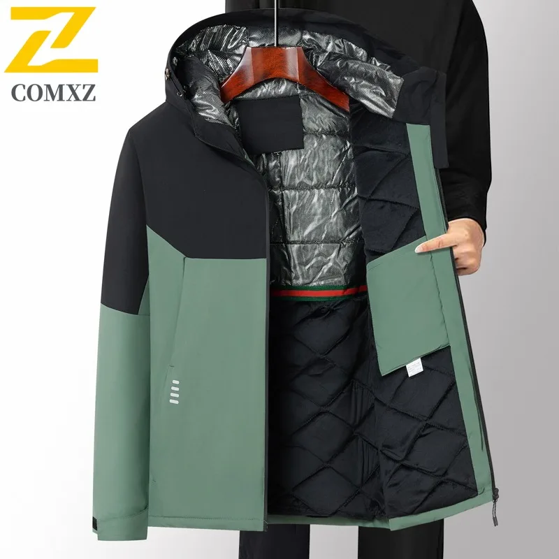 

COMXZ 2025 Mens Graphene Lined Puffer Jacket 150D Fleece Thermal Windproof Coat leisure outdoor sports lightweight windbreaker
