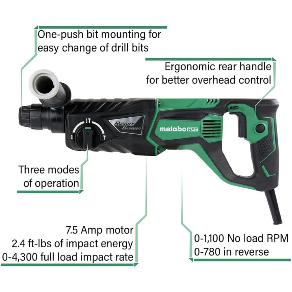 Bor Palu Rotary SDS Plus 1-Inci dengan 7.5 Ampere untuk Pemotongan, Pengeboran, dan Pengeboran Palu