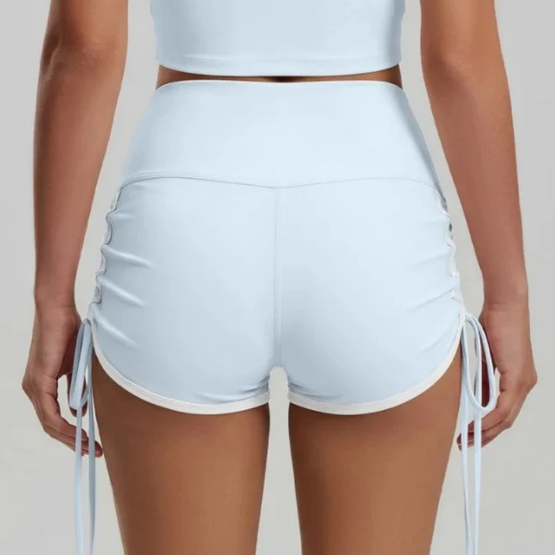 Women High Waisted Contrasting Colors Drawstring Sports Shorts Quick Drying Yog… - Image 6