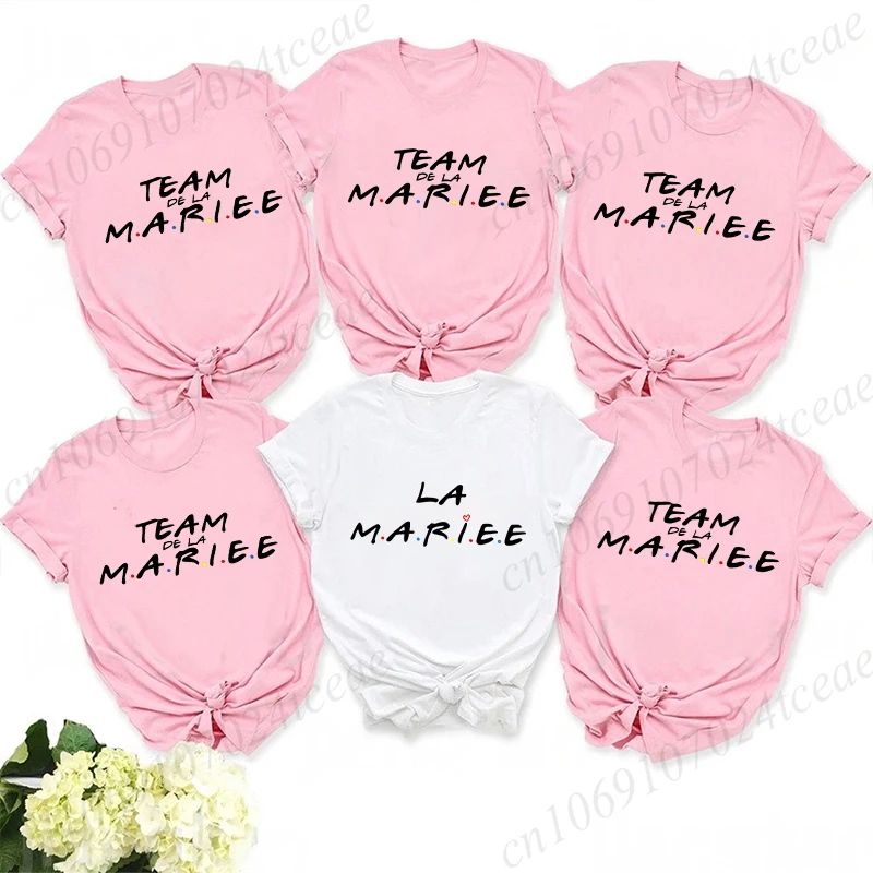 

Футболка Team De La Mariée French Evjf Futur Bride Tees Friends Single Farewell Bachelorette Party Футболка для женской одежды