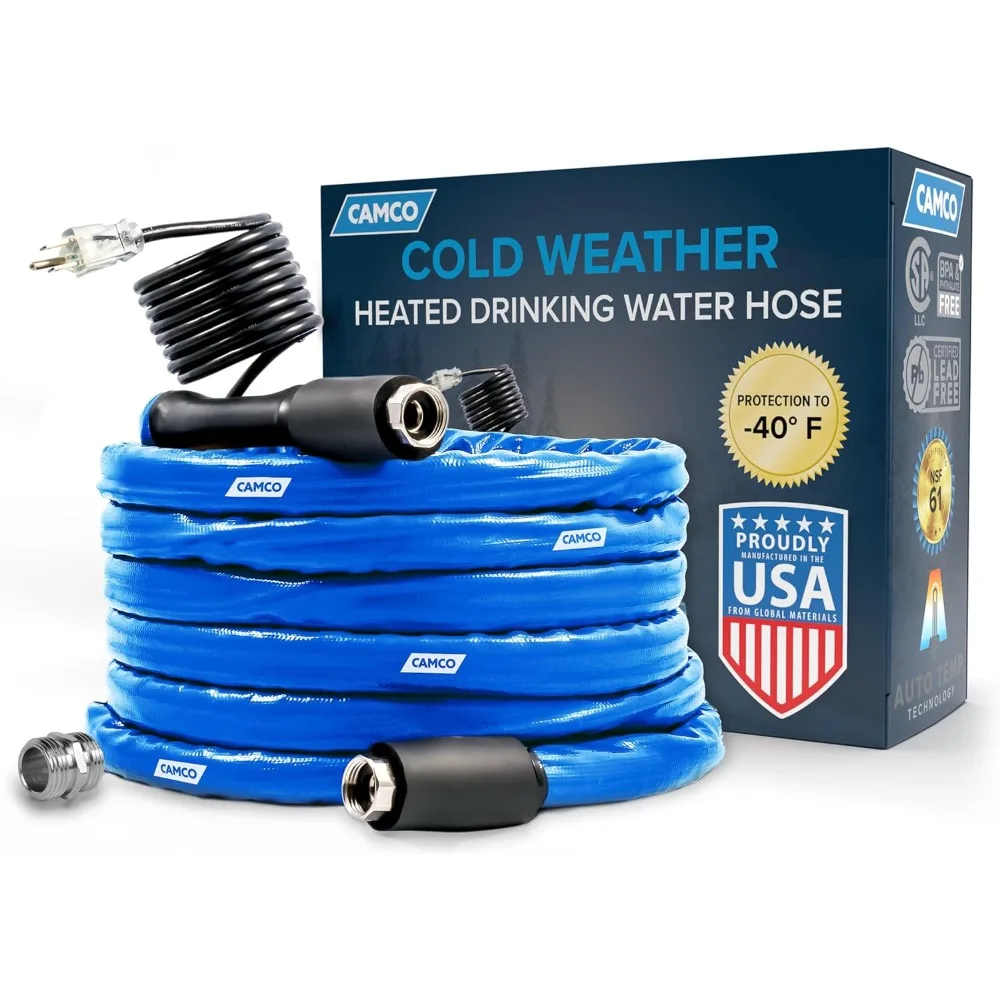 

Popular 50-Ft Heated Water Hose for RV - Water Line Freeze Protection Down to -40°F/C - Features Energy-Saving Thermostat