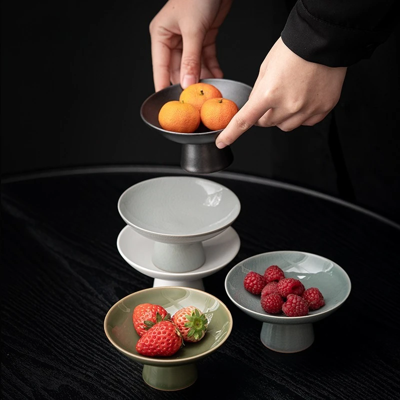 Ceramic Dessert Plate High Foot Bowl Snack Dish Fruit Tray Sushi Plate Home Use