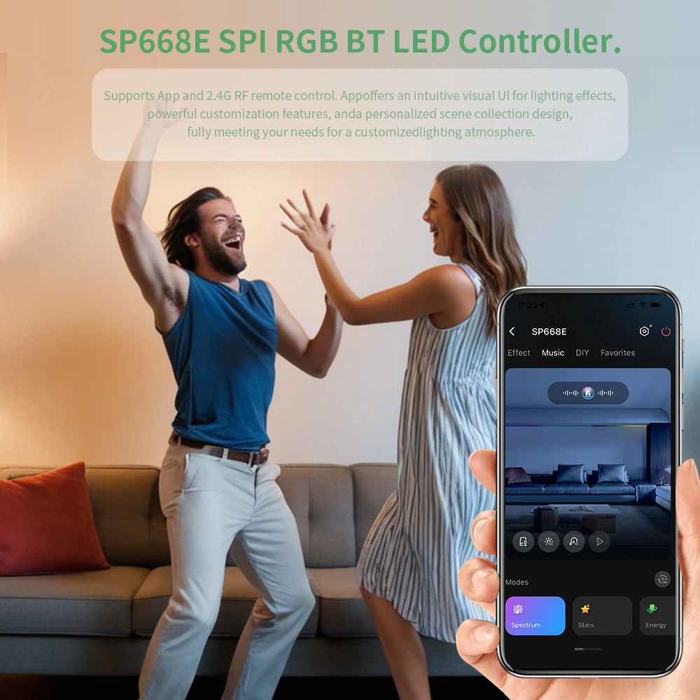 SP318E SP528E SP668E WIFI/Bluetooth RGB LED Controller WS2811 WS2812B APP Music DIY Dynamic Effect Light DC5-24V