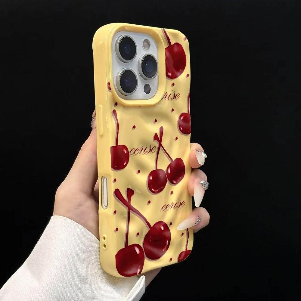 Koreanisches Kirschmuster Handyhülle für iPhone 17 16 15 14 13 12 11 Pro Max 14 15 Plus 17Air Falten-Wellen Weiche Silikon-Schutzhülle – Detail 11