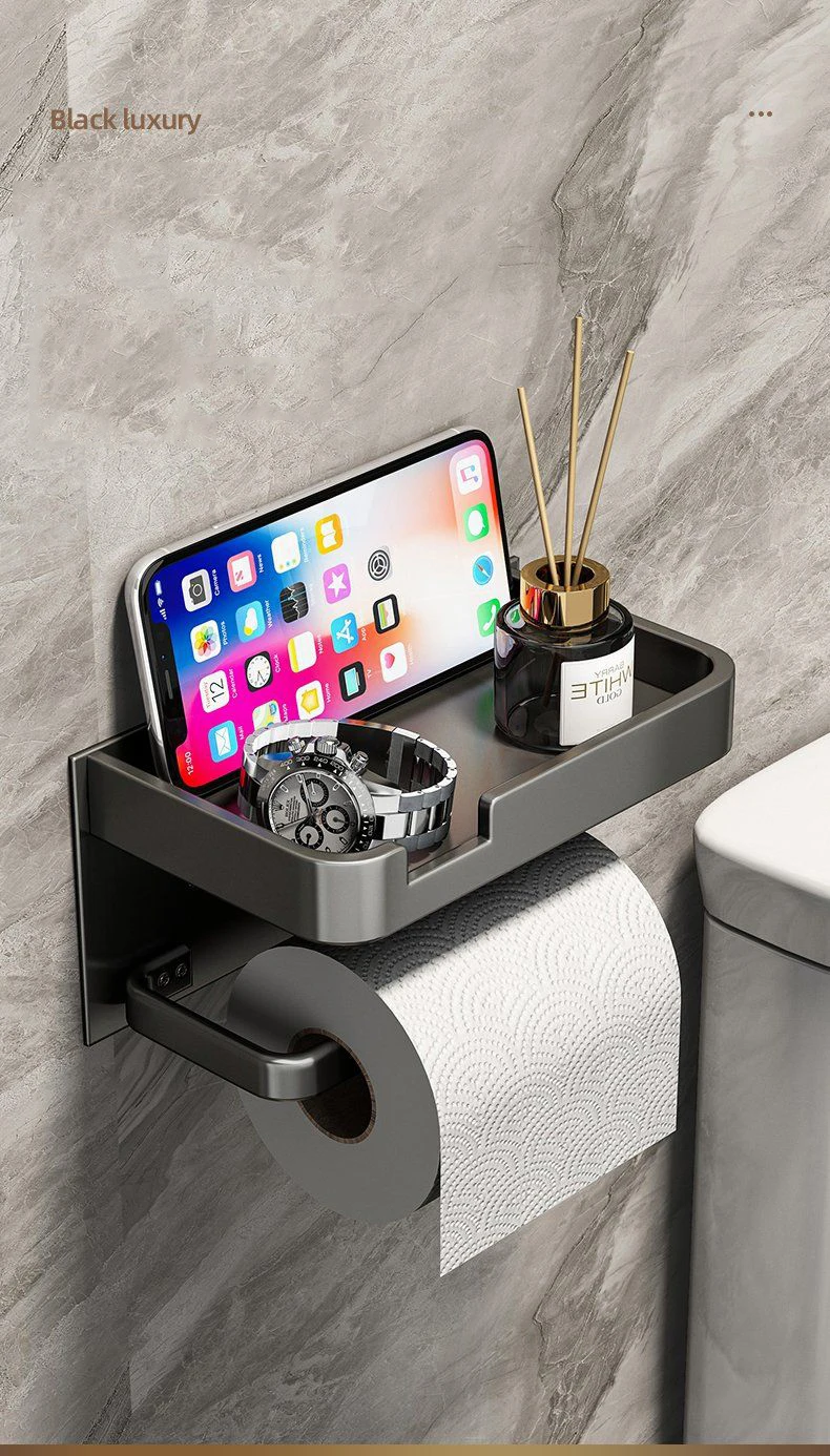 

Space Aluminum Toilet Tissue Free Punch Wall Storage Holder Household Drawer Paper Roll Storage Paper Rack Toilet Paper Shelf