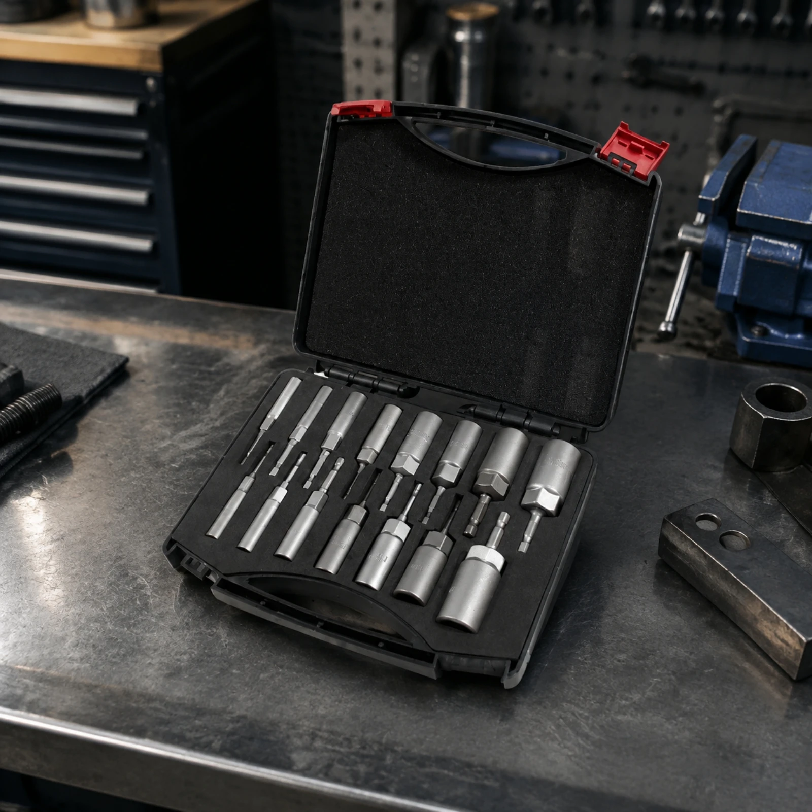 15 Pieces Fastening Socket Kit with Hard Case Portable Drill-Compatible Hex Shank Socket Set for Mechanics, Workshop Repairs