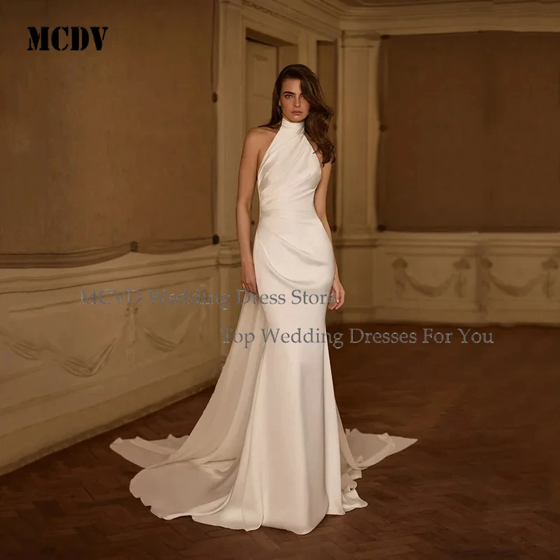 

Vintage Mermaid Wedding Dresses Women Halter Backless Cape Long Bridal Dress Sexy Buttons 2025 Customized Wedding Party Gowns