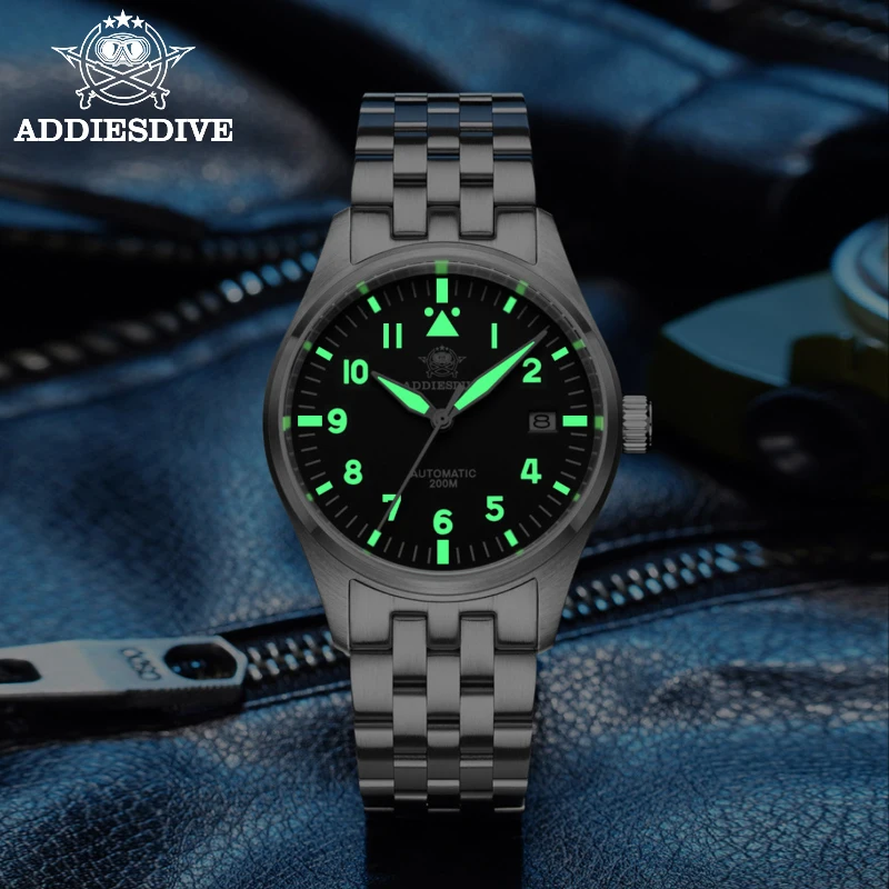 ADDIESDIVE Diving Men\'s Automatic Watches Sapphire 39mm NH35 Analog Wristwatches Steel Waterproof C3 Luminous Mechanical Watch