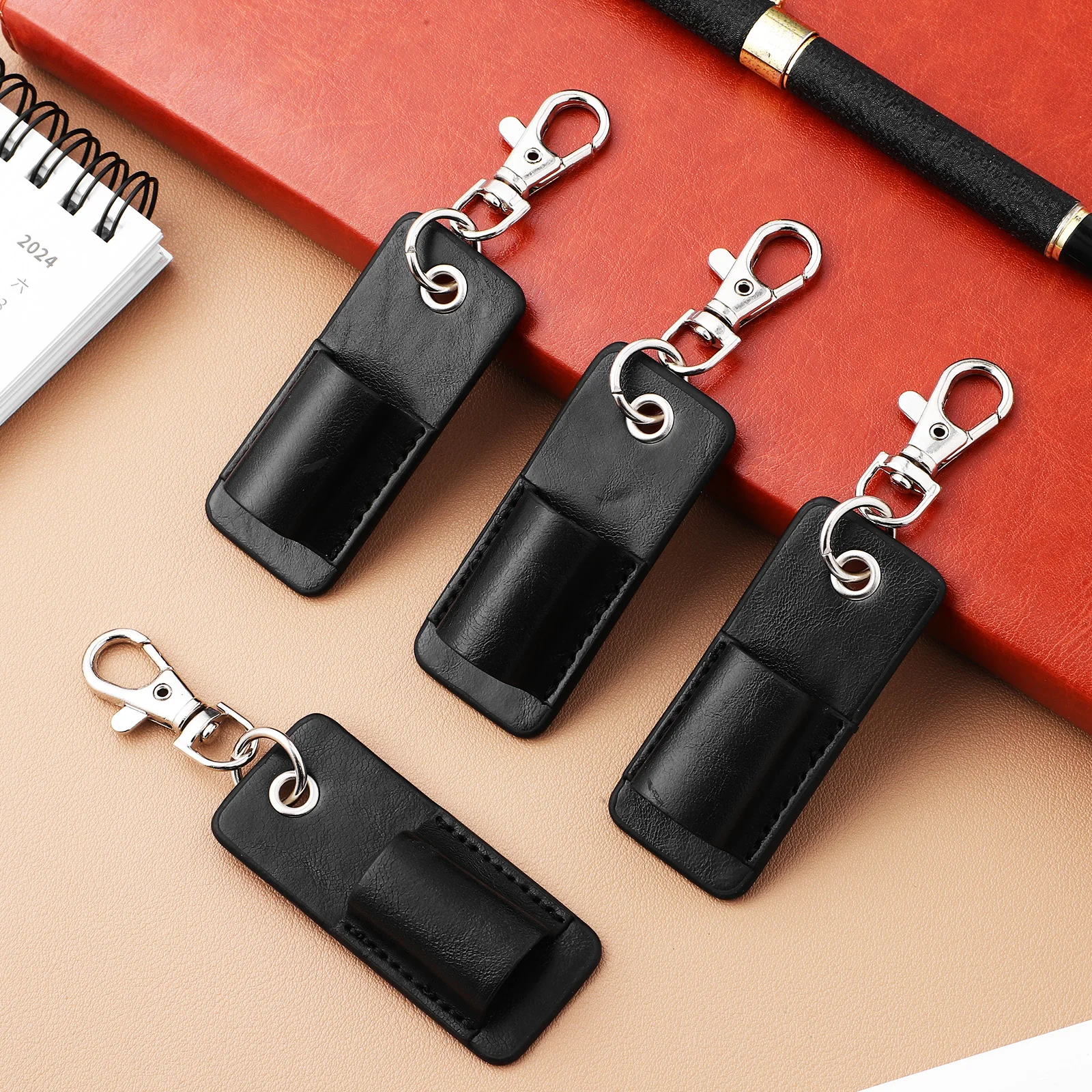 

4 pcs Pen Cover PU Pocket Protector Lanyard Holder Black Stylish Pen Bag Sleeve Pouch Student Supplies