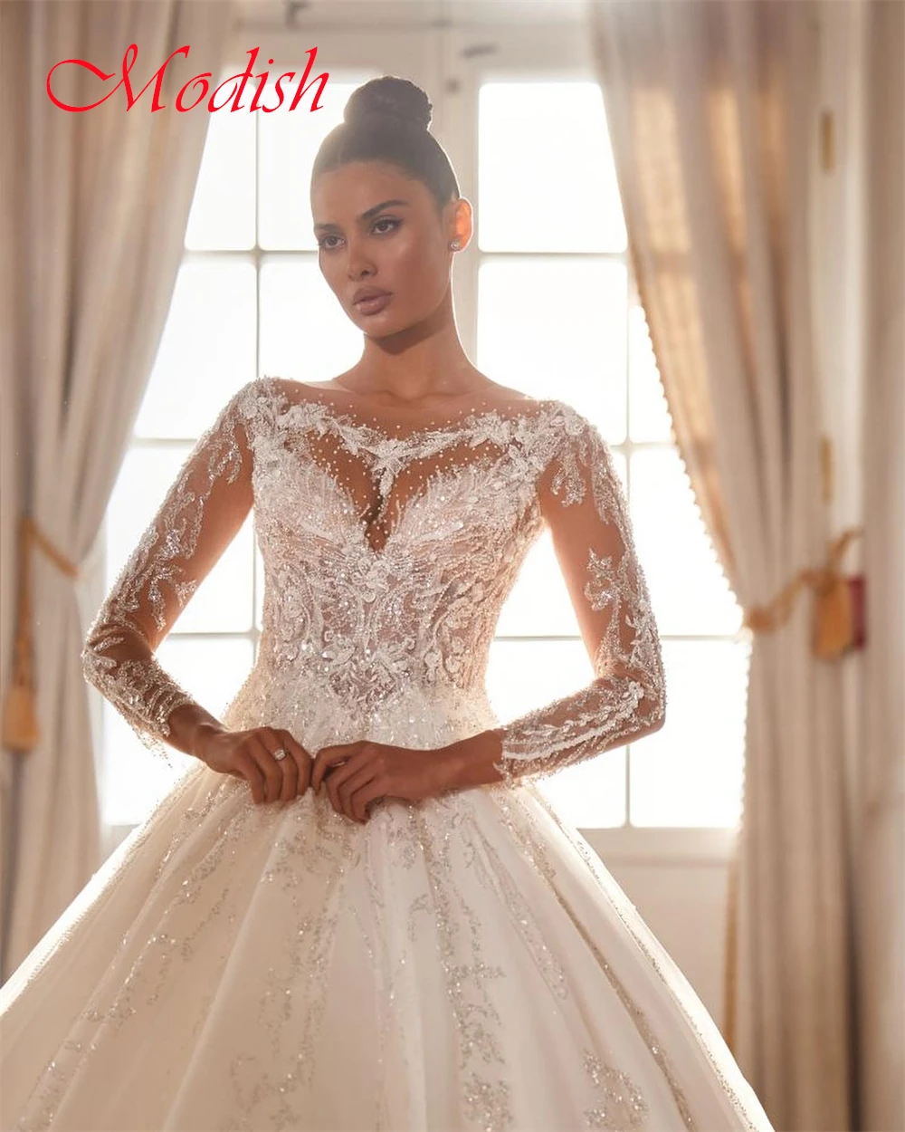 Изысканное белое свадебное платье из органзы по индивидуальному заказу, элегантное свадебное платье с овальными рукавами 3/4, Vestido De Novia, нежные свадебные платья с блестками