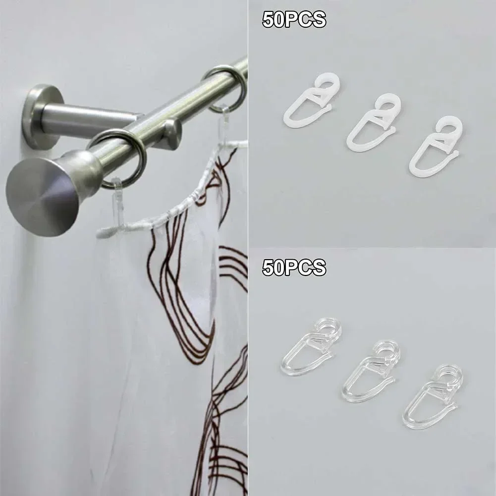 50pcs Curtain Hooks Curtain Folding Hook Strong Tension Clip Ring Window Curtain Hanger Hooks Curtain Fix Accessory Home Supply