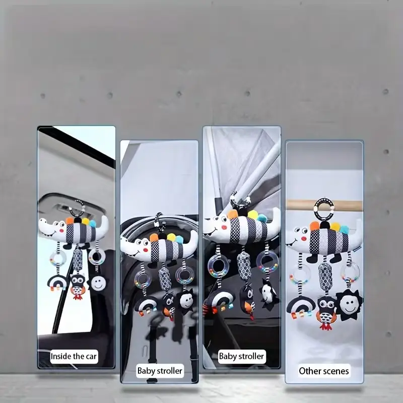 Kinderwagen Windgong & Bedbel - Rustgevend mobiel speelgoed met dieren- en bijenvormen, zachte rammelaars, hangend zintuiglijk speelgoed voor pasgeborenen