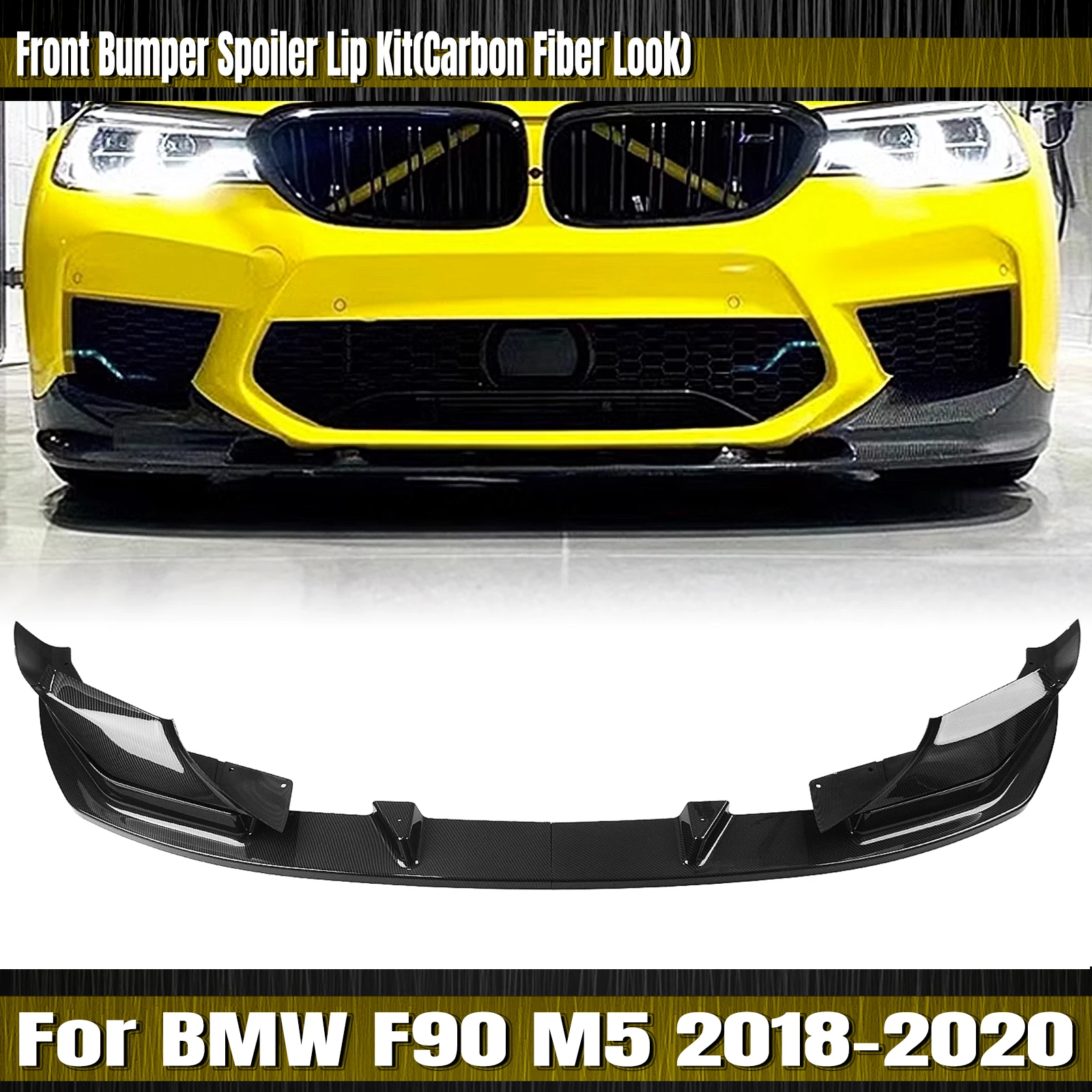 

Front Bumper Spoiler Lip For BMW F90 M5 Competition 2018 2019 2020 Carbon Fiber Look/Gloss Black Splitter Blade Body Protector