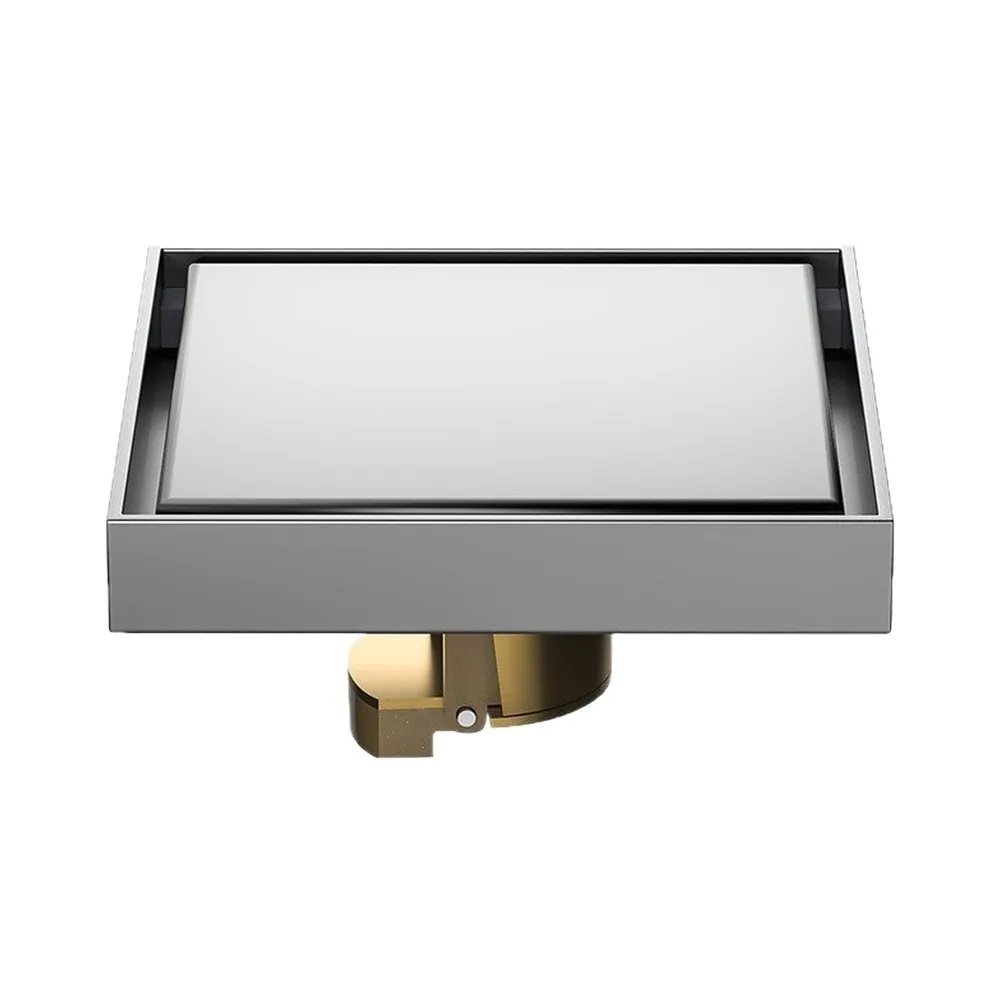 Modern Stainless Steel Floor Drain Square 10x10cm for Shower Bathroom Kitchen Wet with Hair Strainer Brushed Nickel