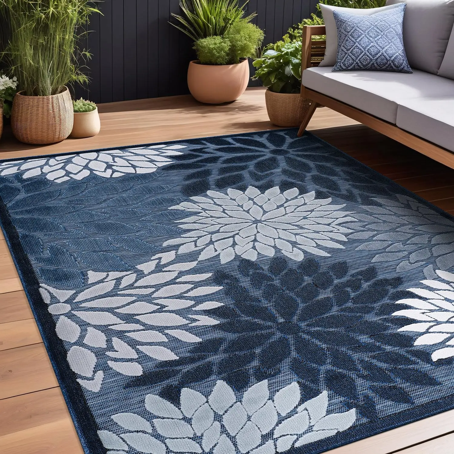 Alfombra grande con estampado Floral para exteriores, tapete de área Tropical moderna, limpia, no se cae, para sala de estar, porche, jardín, lavable, 10x14