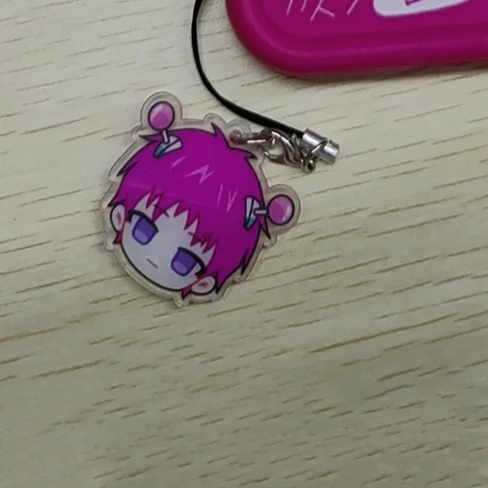 Anime The Disastrous Life of Saiki Kusuo Cosplay Keychain Acrylic Key Chain Rope Phone Chain Keyring Bag Pendant Accessories