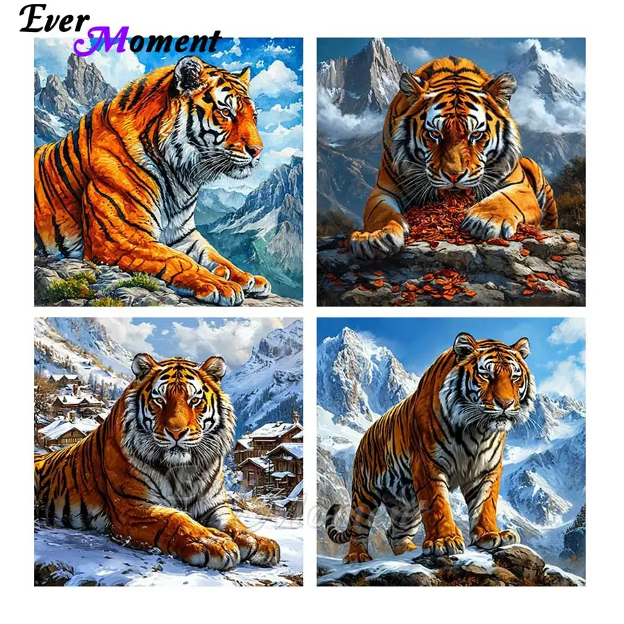 

Ever Moment Poured Glue Tiger Diamond Mosaic Set Animal Painting Full Resin Drill Short Lint Canvas Art Kit ASF3057