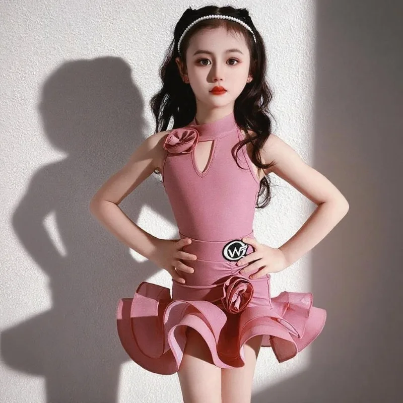 

2026 Fashion Latin Dance Competition Dressses Children Performance Dancing Costumes Girls Sleeveless Latin Dance Dress