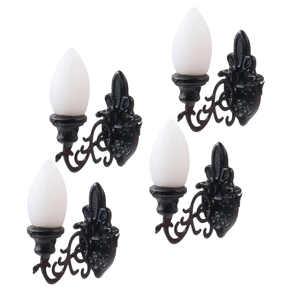 4 Pcs Wall Lights Dollhouse Sand Table Building Materials Decorations Model Mini Lamp Black Micro-landscape