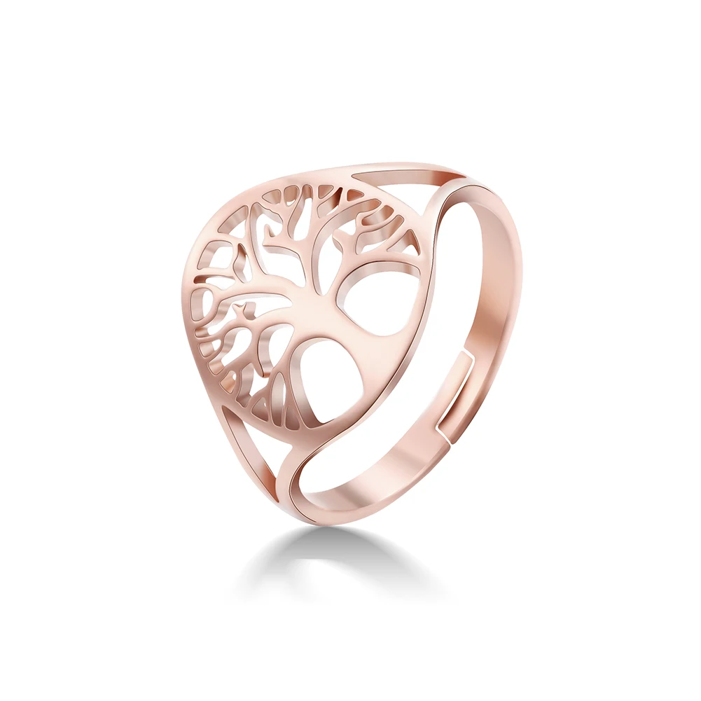 Amaxer Hollow Tree of Life Ring Amulet Adjustable Stainless Steel Finger Rings For Women Girls Anniversary Gifts Wholesale