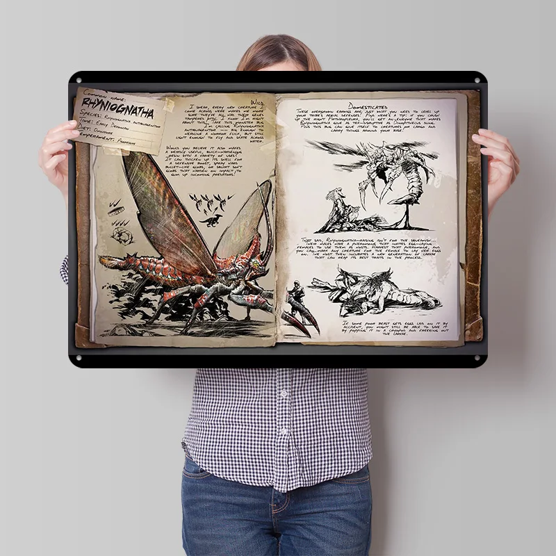 Ark Survival Evolved |   Affiche murale en métal texturé 3D personnalisée Rhyniognatha, enseignes en étain vintage pour la décoration du salon