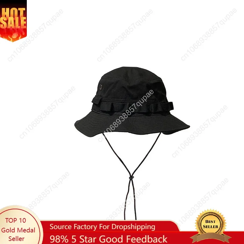 

Bucket Hat Fashion Retro Street Functional Fisherman Hat Men Women Drawstring Adjustable Japanese Style Large Brim Hat