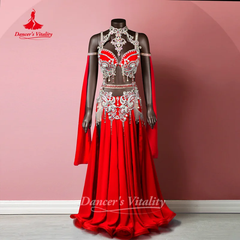 Belly Dance Costume for Women Customized Exquisite Pearls AB Stones Performance Clothing Oriental Dancing Suit Dance's Vitality