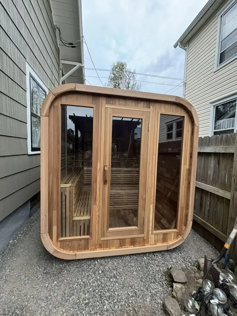 Ready Stocks Red Cedar Outdoor Square Sauna with Traditional Steam Kit