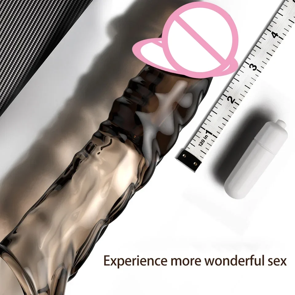 Reusable Penis Extension Vibrator Sleeve 2 in 1 Lengthener Amplifier Delayed Ejaculation Cock Ring Adult Sex Toys For Men Gay