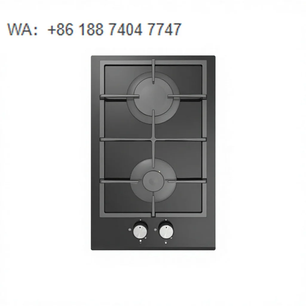 Built-in Gas Cooking Range 2 Burners Black Tempered  Glass Surface Energy Class A+ Leak Protection Electronic Ignition Cast Iron