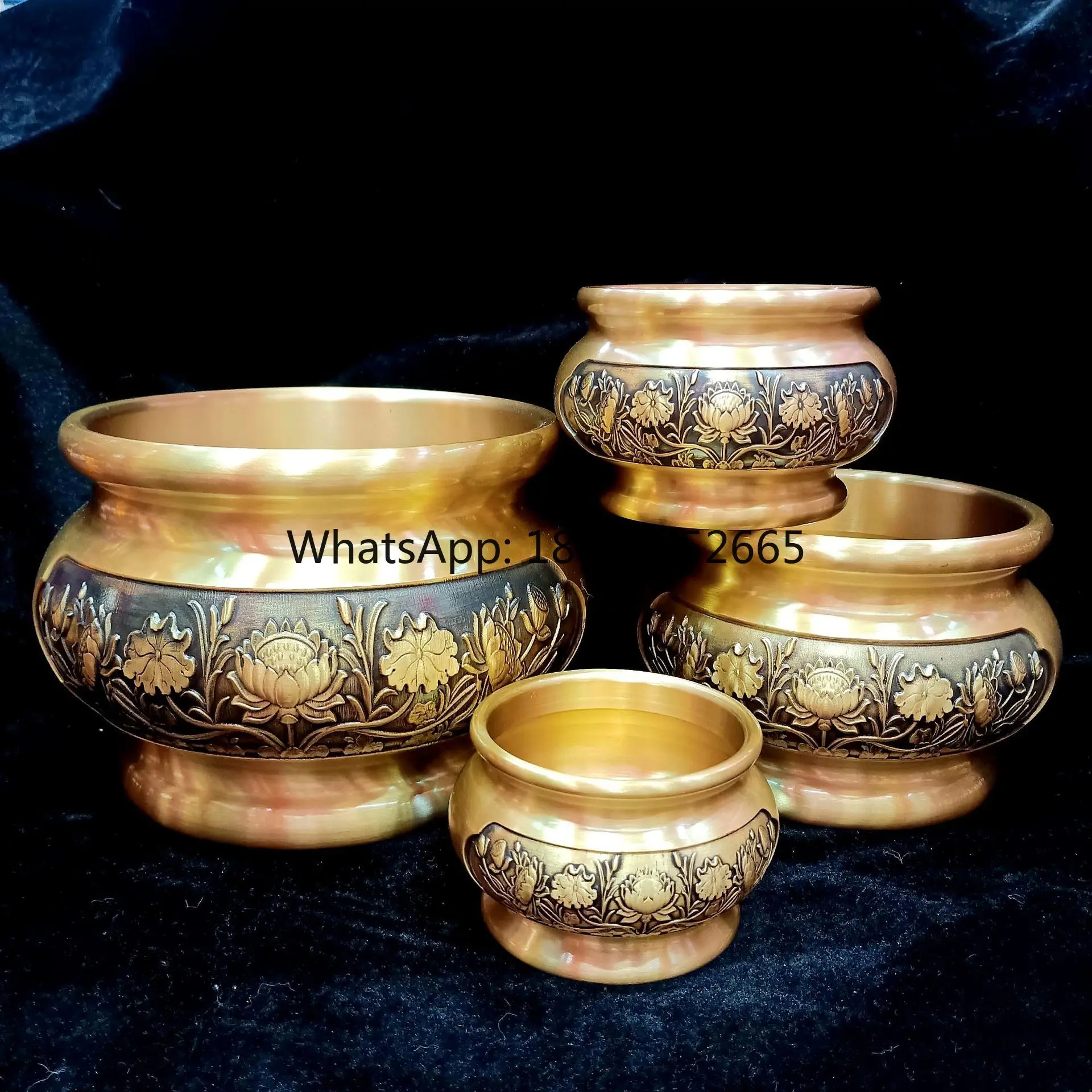 Brass lotus incense burner - feng shui copper ornament for home altars