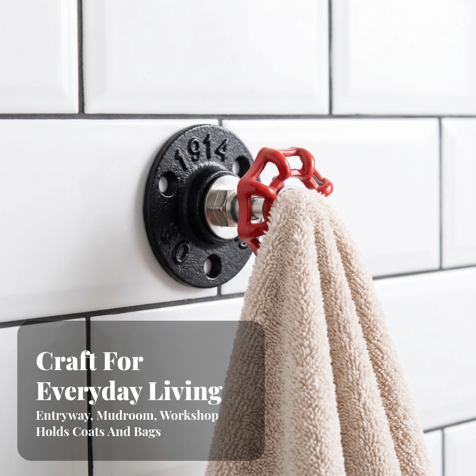 Clothing Rack Heavy-Duty Hook with Valve Wheel Wall Mounted Coat Rack Black for Entryway, Bathroom