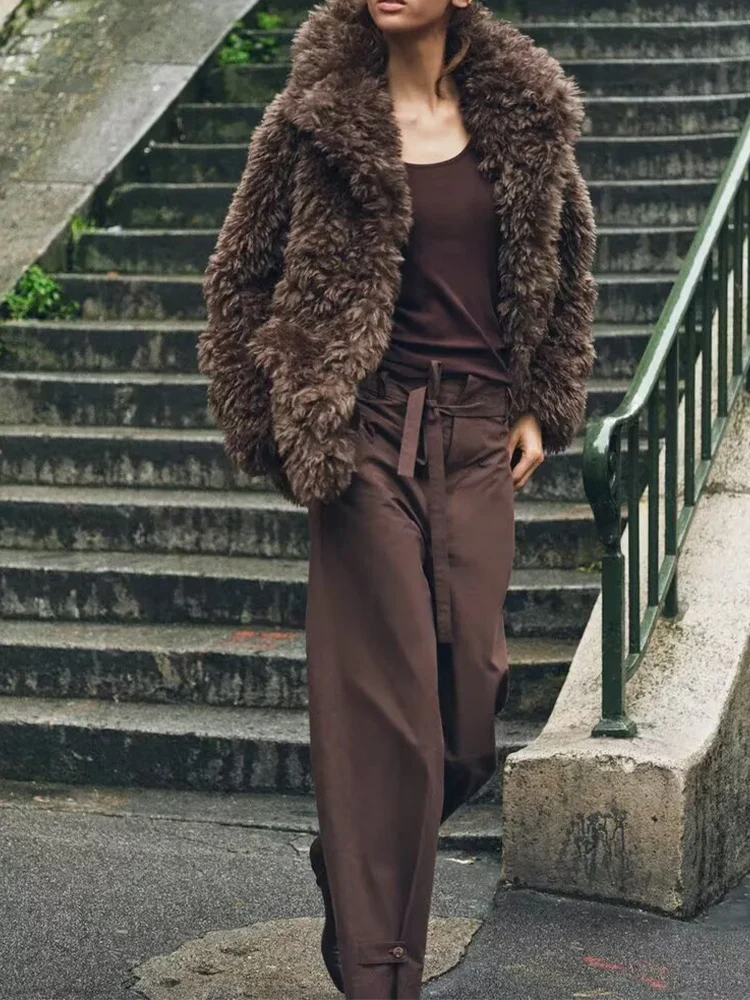 

European style new women's fashion versatile temperament solid color artificial fur effect short coat jacket